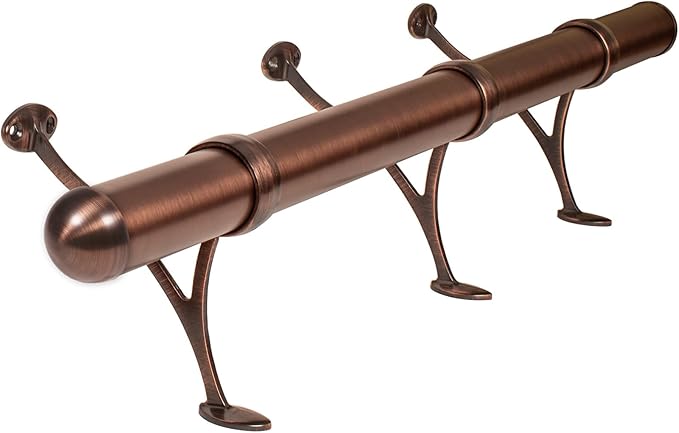 Outwater 2 Diameter x 16' Bar Foot Rail Kit – Complete Undercounter Mount Hardware and Tubing Dome End Cap Antique Copper Finish