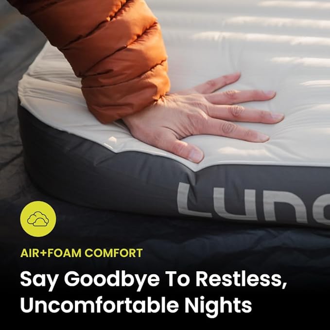 Luno Hybrid PRO Air + Memory Foam Camping Mattress for Tent &amp Car - 4 Self Inflating Camping Pad for Sleeping Ultra Packable Design - Universal Fit w/AirRoll Bag Repair Patch &amp Head Support