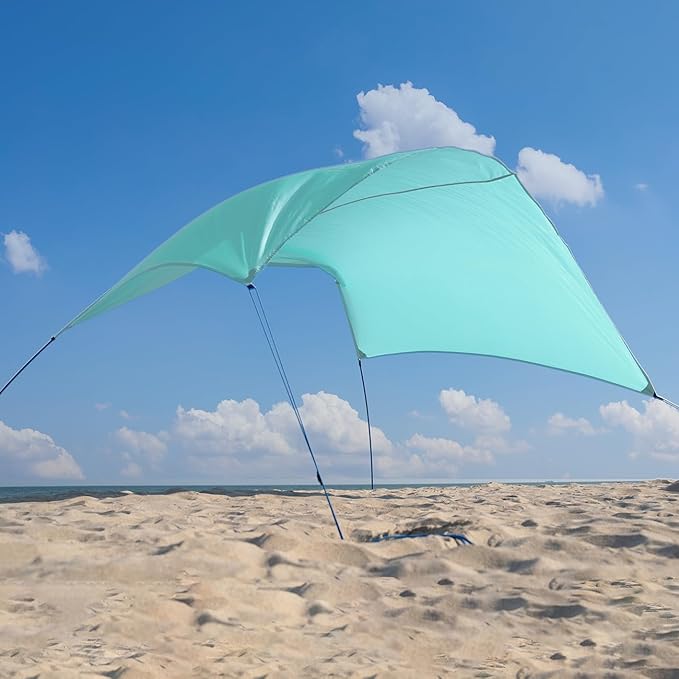 Beach Wind-Powered Shade Canopy Portable Sun Shelter Tent UPF 50+ UV Protection Lightweight Easy Set Up 78 Sq. Ft. of Shade for 1-3 People.Lite Blue Tint
