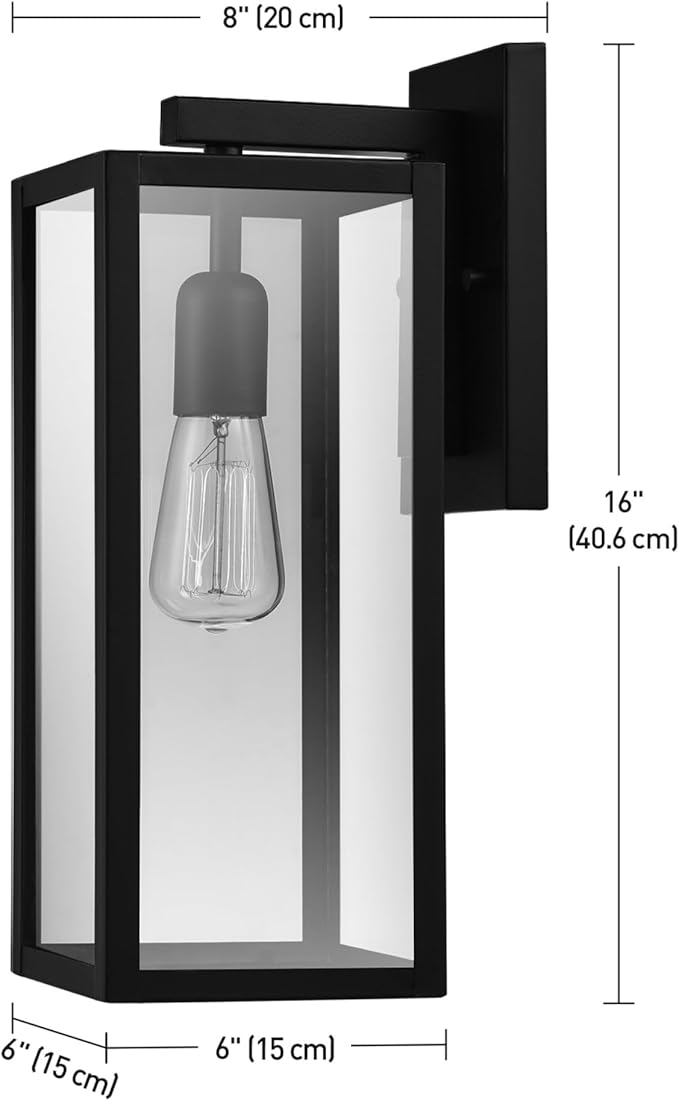 Globe Electric 44176 1-Light Outdoor/Indoor Wall Sconce Matte Black Finish Clear Glass Shade Weather-Resistant Modern Exterior Light