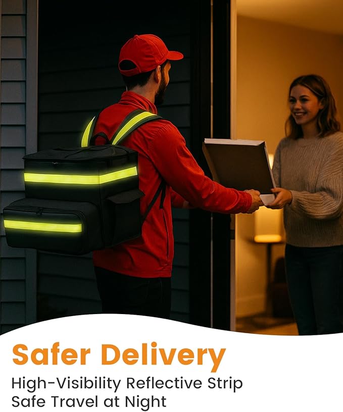 Bodaon Food Delivery Backpack with 2 Base Plates Dual-Layer Insulated Compartments Waterproof Lining Reflective Strip - Pizza Delivery Bag for Bike Couriers Grocery Takeout Food Transport