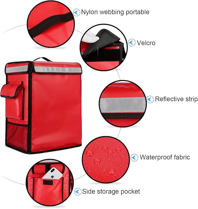 42L Takeaway Box Backpack Fast Food Pizza Delivery Thermal Ice Bags Waterproof Refrigerated Insulation Lunch Bags with PocketsBlue
