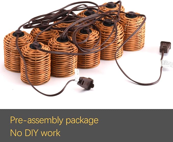Natural Rattan String Lights 10 Rustic Raffia Cage 13 Ft Plug in &amp Connectable Wicker LightsNatural Color Rattan