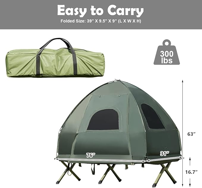 Moccha Folding Camping Tent Cot with Sleeping Bag and Air Mattress Elevated Camping Tent with Carry Bag for Outdoor Activity Hiking Picnic (1-Person)