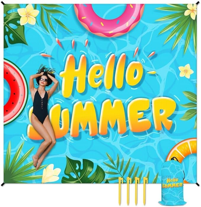 Beach Blanket - 110''x118'' Oversized Sandproof Waterproof Beach Mat - Extra Large Portable Blue Beach Blankets for Outdoor Picnic Hiking