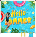 Beach Blanket - 110''x118'' Oversized Sandproof Waterproof Beach Mat - Extra Large Portable Blue Beach Blankets for Outdoor Picnic Hiking