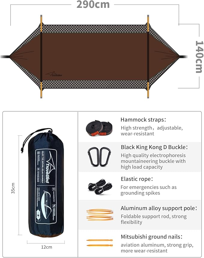 Camping Hammock Tent with Mosquito Net and Sunshade Extra Large for 2 Person Lightweight Hanging Hammocks Tree Straps Bivvy Ground Tent for Outside Hiking and Travel