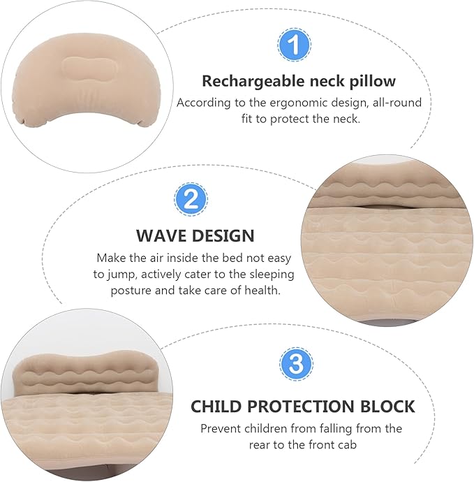 SUPVOX 1Set Inflatable Car Mattress Ergonomic Sleeping Pad for Rear Seat Comfort Freeze Material for Travel and Outdoor Activities Includes Neck Pillow