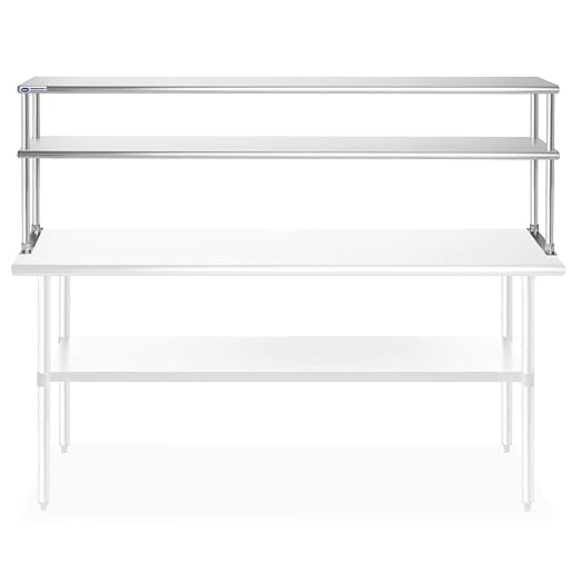 GRIDMANN NSF Stainless Steel Commercial 2 Tier Double Overshelf 72 in. x 12 in. for Kitchen Prep &amp Work Table