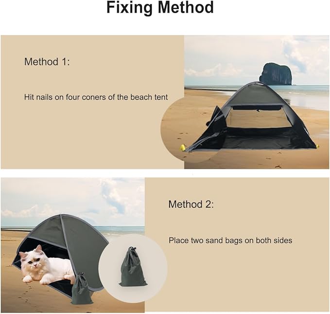 Small Pop Up Beach Tent with Meshed Window Portable Head Tent Beach Pet Shade for Small Dogs/Cats (Dark Green)