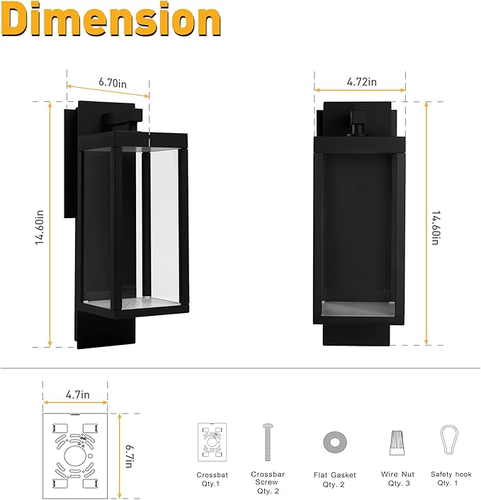 Dusk to Dawn Outdoor Wall Porch Light 800Lm Modern Sconce 3000K LED Matte Black Exterior Fixtures Mounted Patio Lamps Waterproof for Garage Walkway Backyard Garden