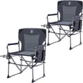 EVER ADVANCED Camping Directors' Chair with Side Table Portable Folding Chair with Compact Size Heavy Duty with Pocket for Camping Lawn Sports and Fishing 400lbs Gray 2 Pack