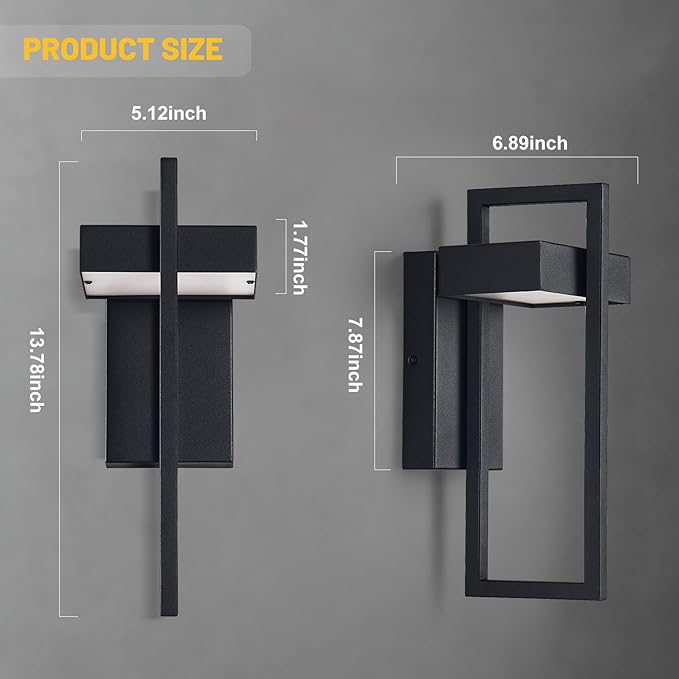 Black Outdoor Wall Light Hardwired 13.8 Modern Outdoor Wall Sconce  Dimmable Adjustable Light 2700K–6500K Waterproof Exterior Wall Light for Porch Front Door GarageWall Mount Lights With Remote