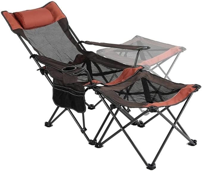 2 in 1 Camping Chair with Footrest Recliner Folding Chaise Lounge Chair for Fishing Beach (Color : A Size