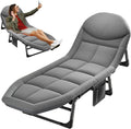 Portable Outdoor Folding Lounge Chair with Adjustable Sleeping Cot Dark Gray Chaise Lounge Chair for Beach Lawn Camping Pool Sun Tanning