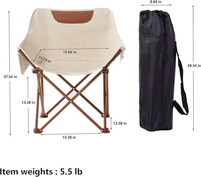 Portable Lightweight Camping Chair Foldable Chair with Carry Bag and Side Pocket Compact Outdoor Chair for Camping Essentials Hiking Fishing Beach Picnic (Khaki)