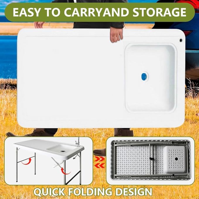 Portable Folding Table Camping Sink Table Portable Camping Folding Desk Food Cleaning and Cutting Outdoor Picnic/Camping Table with Sink Faucet