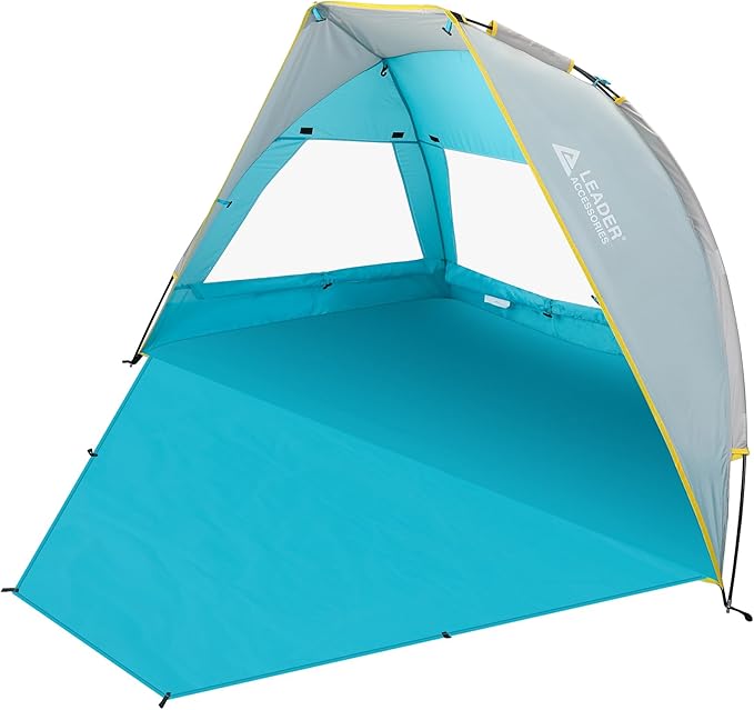 Leader Accessories 2-3 Person Portable Beach Tent UPF 50+ Beach Shade Tent Beach Tent Sun Shelter Canopy with Extendable Floor Blue