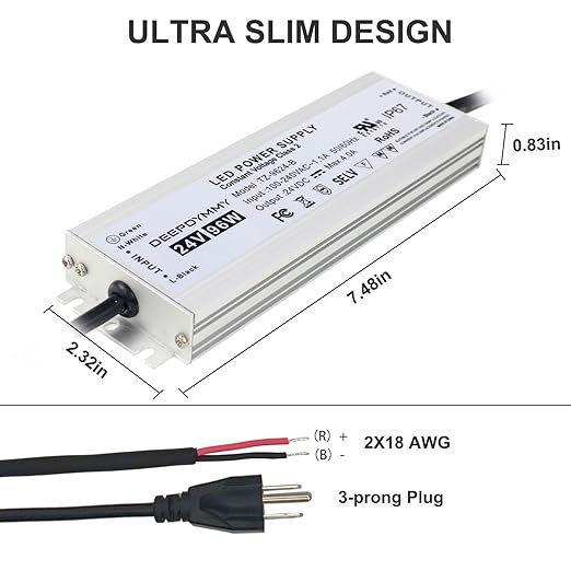24V DC Power Supply 96W - Ultra Slim LED Driver Low Voltage Transformer with 3-Prong Plug &amp 3.3ft Cable IP67 Waterproof for LED Strip Lights Outdoor Lighting
