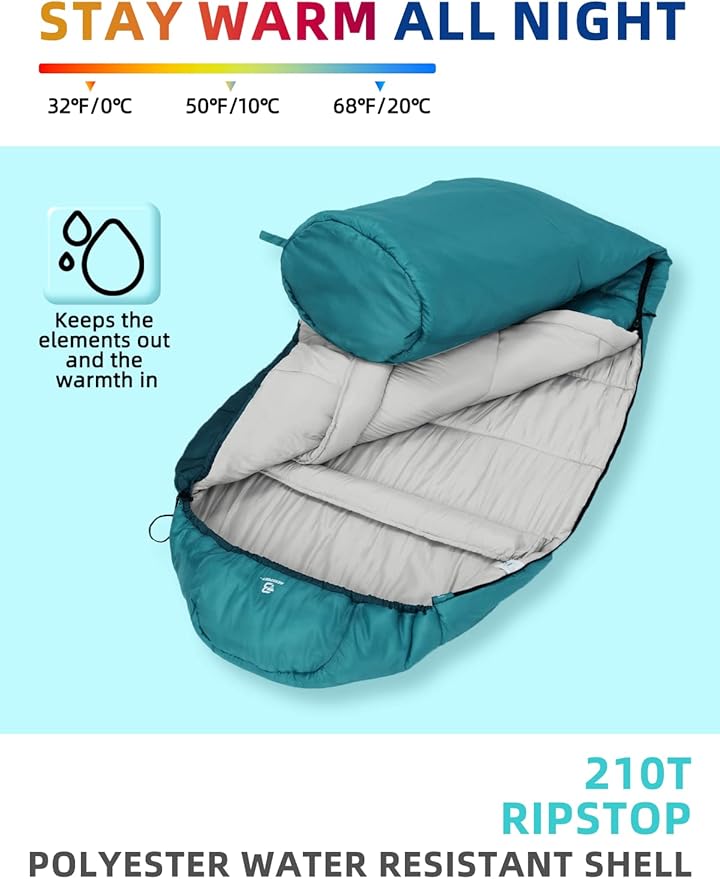Bessport Mummy Sleeping Bag and Bessport Camping Tent for 2 Person Lightweight Backpacking Tent Waterproof Windproof Two Doors Easy Setup Double Layer Outdoor Tents for 3 to 4 Seasons Suitable for O