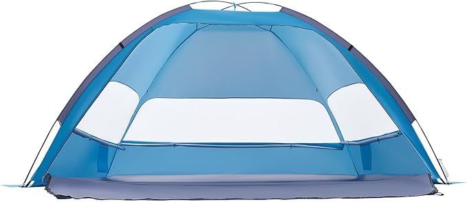 VEVOR Beach Tent Sun Shelter for 4 Person UPF 50+ Protection Portable Sun Shade Beach with Carrying Bag &amp Sand Pockets Lightweight and Easy Setup Beach Umbrella for Camping Fishing Outdoor Picn