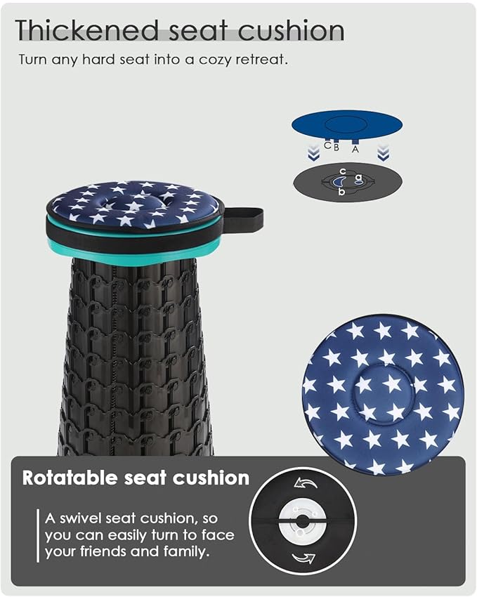 Upgraded Collapsible Stool with Cushion 800 lbs Heavy Duty Capacity &amp Lightweight 2.6 lbs 18-Inch Portable Retractable Folding Stool for Adults Camping Fishing Hiking BBQ Travel Outdoor Ev