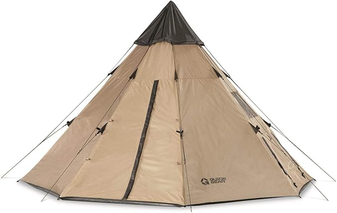 Guide Gear 10' x 10' Teepee Tent for Adults Outdoor Camping 2-Person Instant Easy Set-Up Waterproof 4-Season Tents for Backpacking Hiking