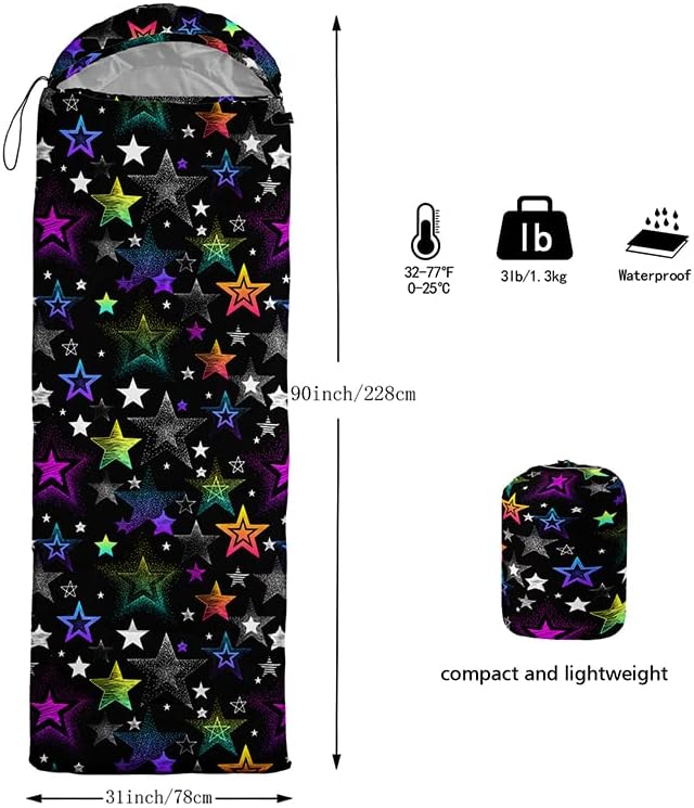 Kids Sleeping Bag for Boys and GirlsMixed Color Star Dot-Lightweight Warm Portable Outdoor Indoor-Waterproof Cold Weather Resistant Sleeping Bag for Camping Hiking