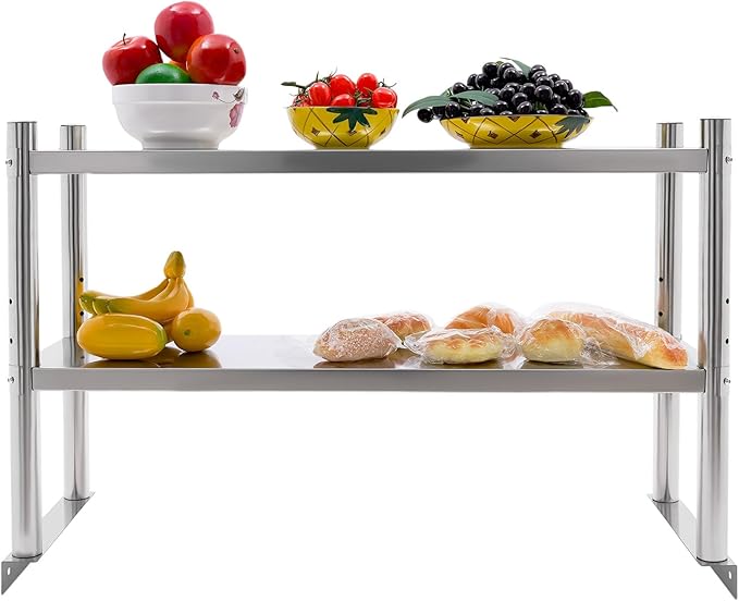 Stainless Steel Double Tier Overshelf 12 * 36in Commercial Heavy Duty Shelving Height Adjustable Shelf Storage for Prep &amp Work Table in Restaurant Home and Kitchen (12 * 36in)