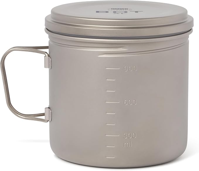 Vargo Titanium BOT Series | BOT XL | Ultralight Water Bottle Cooking Pot 1.1L (37 oz) | Weights: 5.5 oz (156g) | Water-tight Lid Backpacking Camping