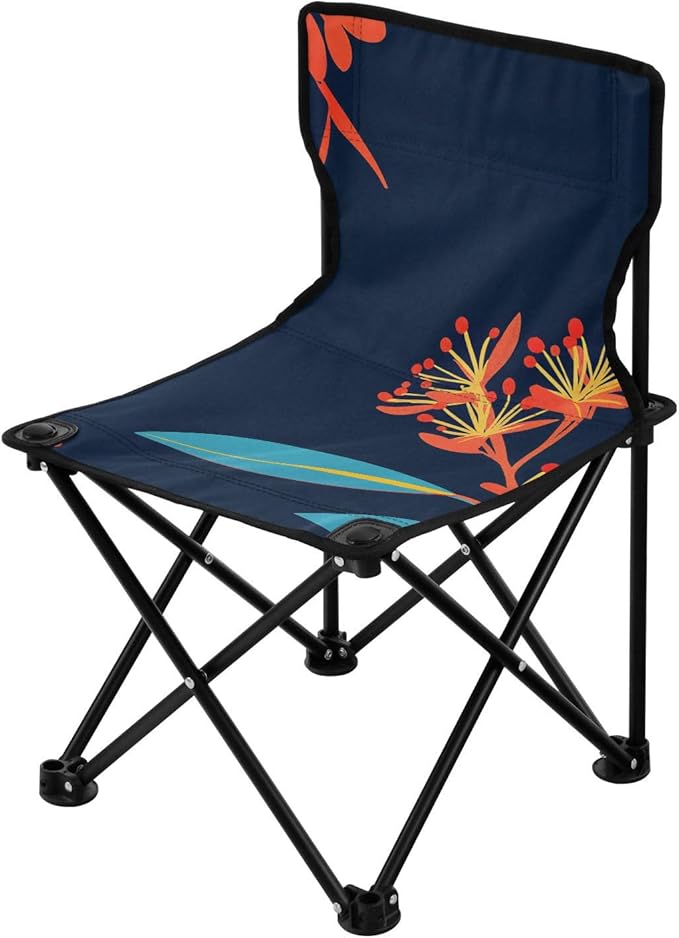 Flower Navy Blue Pattern Foldable Camp Chairs for Adults Heavy Duty Ultra-Lightweight Packable Chair Carry Bag Included for Traveling