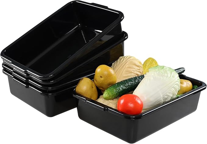 5-Pack Black Small Plastic Bus Box 8 L Commercial Bus Tub
