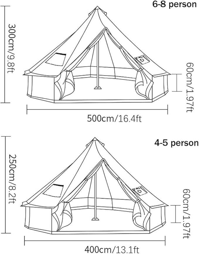 Backpacking Bell Tent with Top Stove Jack for All Year Camping 300D Oxford Waterproof Yurt Tents for GlampingPartiesOutdoor Events(Off White13ft/16.4ft)