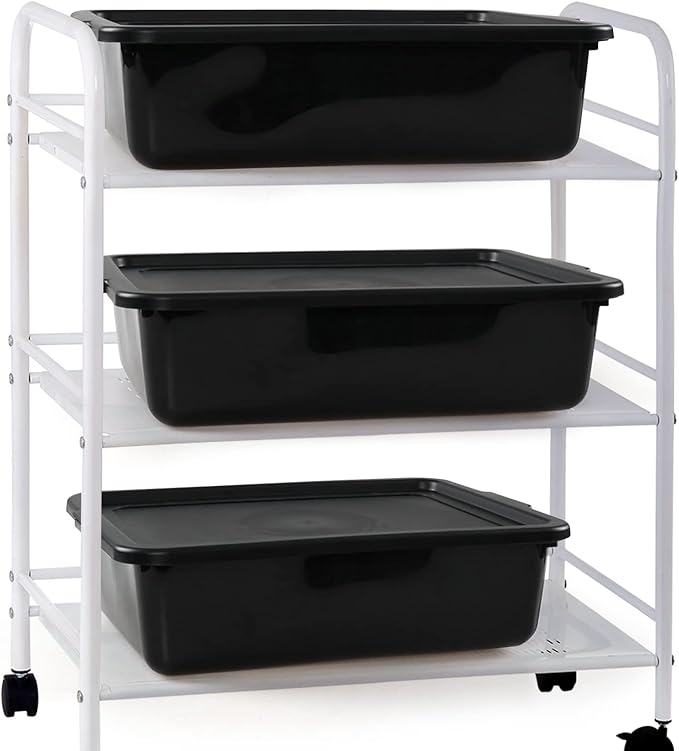 13 Liter Commercial Bus Box Tubs with Lids Plastic Bus Tray Set of 3 Black