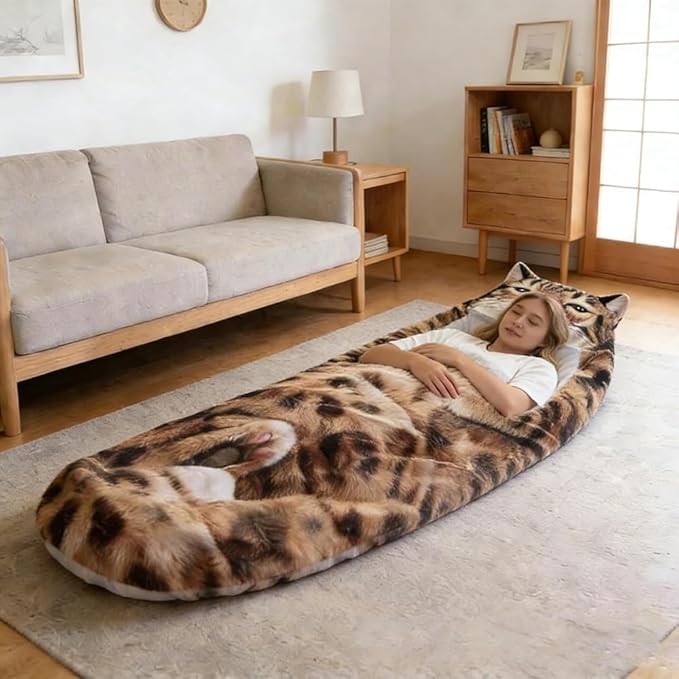 Fluffy Cat Sleeping Bag 68.9×31.5 Inch Soft Plush Warm Wearable Blanket Envelope Sleeping Bag for Camping Travel Sleepovers &amp Home Lounging (D)