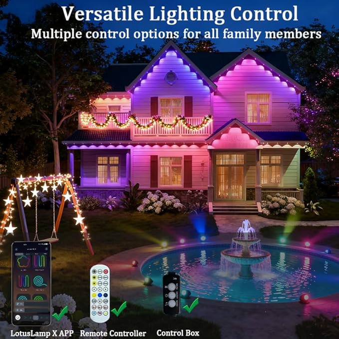 Permanent Outdoor Lights 54ft Smart Outdoor Christmas Lights 24V with RGBCW 36 LED IP67 Waterproof Eaves Lighting with 213 Modes for HolidayParty Daily APP/Remote Control