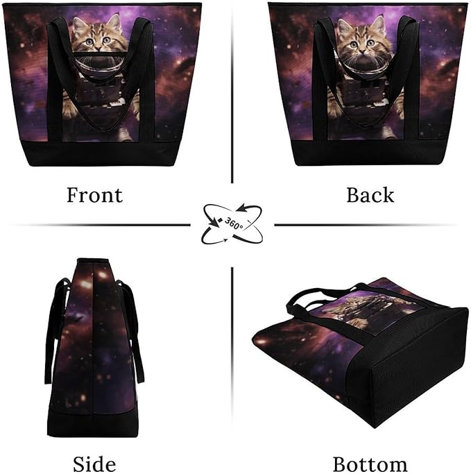 Insulated Shopping BagLarge Reusable Cooler Bags A Cat in Outer Space Printed Foldable Shopping BagTravel Waterproof Shoulder Bag