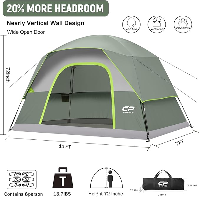 Tents for Camping 6 Person Tent Waterproof Windproof Double Layer Family Camping Tent Easy Setup Dome Tent with Large Mesh Windows &amp Wider Door for Outdoor Camping &amp Hiking