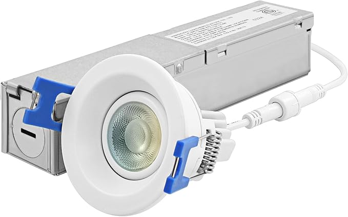 LUXRITE 1 Inch Gimbal Adjustable LED Recessed Light with J-Box 12W 5 Color Selectable 2700K-5000K 1000 Lumens Dimmable Directional LED Downlight Wet Rated ETL Listed