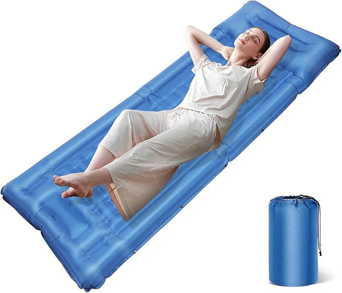 Camping Sleeping Pad Self-Inflating Sleeping Mats with PillowThick 6.2 Inch Ultralight Sleeping Pad with Built-in Foot Pump for Camping Backpacking Hiking Traveling Tent