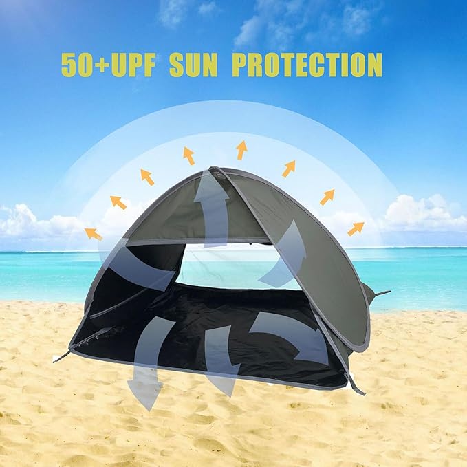 Small Pop Up Beach Tent with Meshed Window Portable Head Tent Beach Pet Shade for Small Dogs/Cats (Dark Green)
