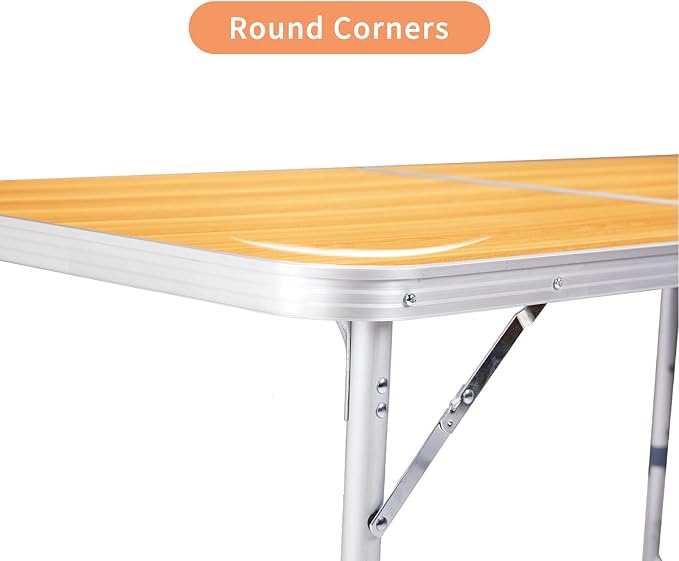 Portable Camping Table with Carrying HandleOutdoor Folding TableFolding Dining Tablefor Camping and Party (Wood Grain 4ft)