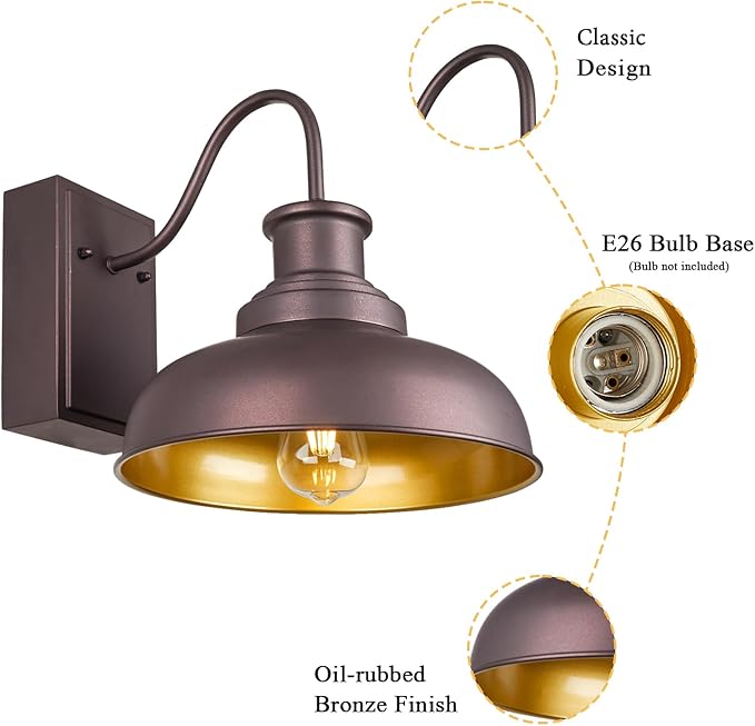 Outdoor Barn Light with GFCI Outlet Farmhouse Exterior Wall Sconce Light Vintage Wall Lighting Fixture Industrial Bronze Wall Lantern with Built in for Porch Garage STRZ037-W ORB