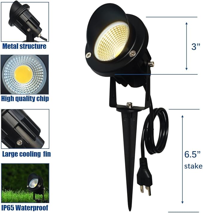 TOVEENEN LED Outdoor Spotlight 12W Warm White Waterproof Landscape Spot Lights for Christmas Yard House Flag Tree Decoration Lighting 120V 12W