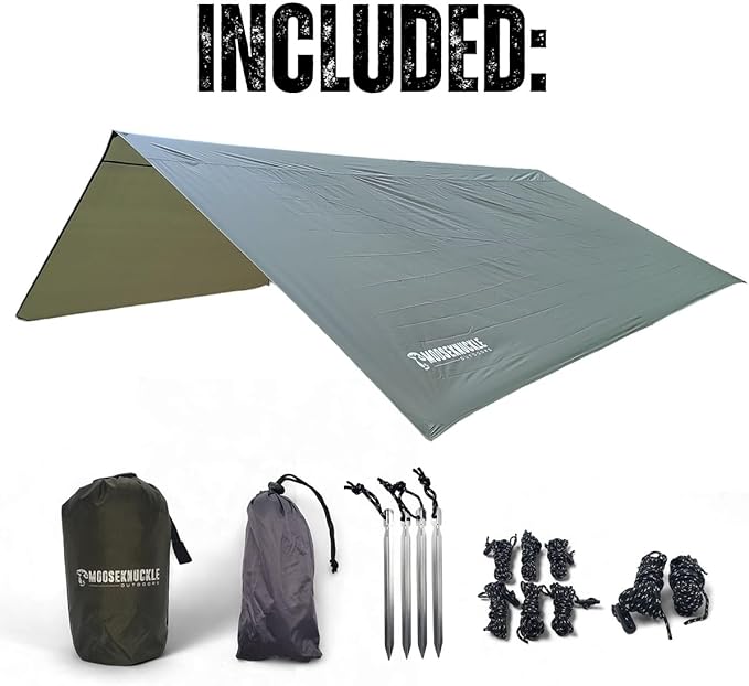 XL Portable Rain Fly - 11ft Hammock Rain Tarp for Hammock Camping - Hammock Tent - Includes Stakes and Carry Bag (Green)