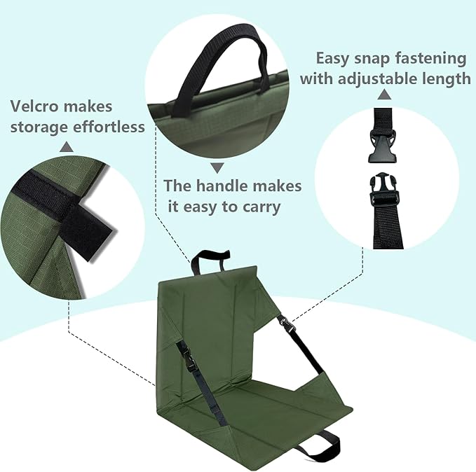 Folding Seat Cushions for Outdoor StadiumsPortable Adjustable Bleacher Chairs Featuring Back Support and CushionsLightweight Enhanced Thickness Dirt-Resistant（Green）