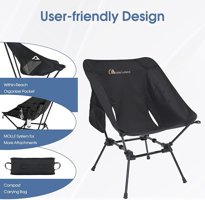MOON LENCE Portable Camping Chair Plus Larger &amp Roomier Compact and Lightweight Still Folding Chair for Backpacking &amp Hiking 330Lbs Capacity