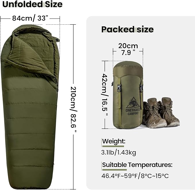 OneTigris Bushcrafter’s Sleeping Bags Mummy Sleeping Bag for Camping Hiking Backpacking Survival Gear
