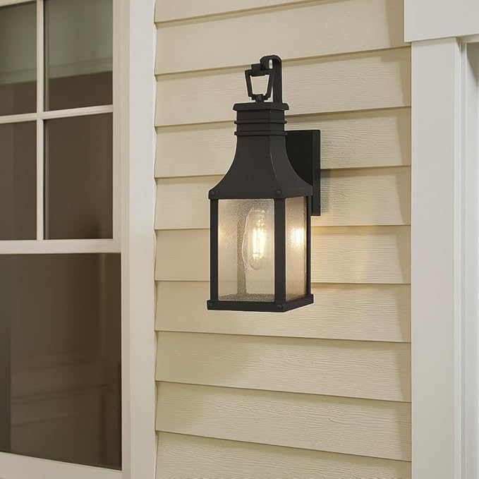 Hinkley Beacon Hill Single Light Wall Mount Outdoor Lantern – Aluminum Clear Seedy Glass Panes Old World Charm – Museum Black Finish