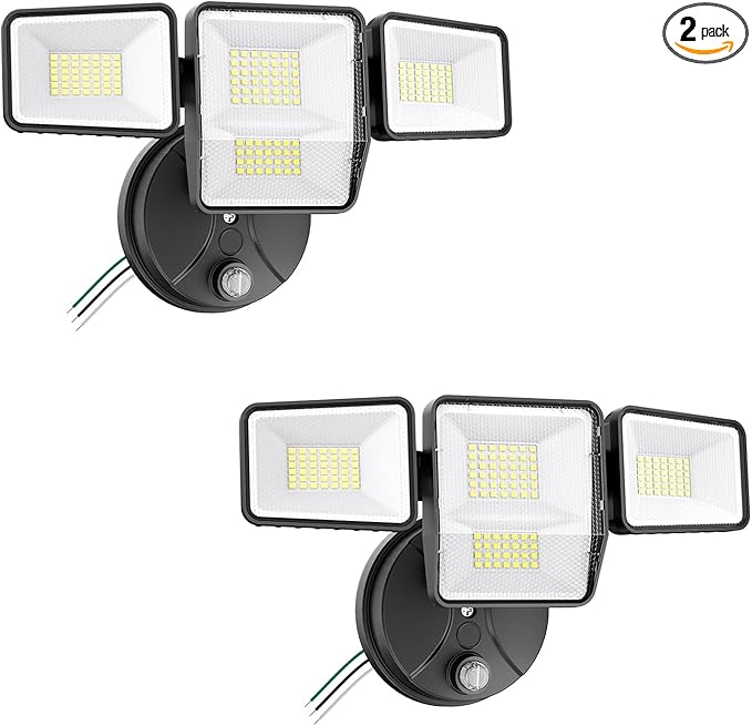70W Dusk to Dawn Flood Lights Outdoor Lighting 7000LM Dusk Till Dawn Floodlight 4 Heads LED Security Light with Photocell IP65 Waterproof 6500K Daylight for Yard Garage Porch 2 Pack Black